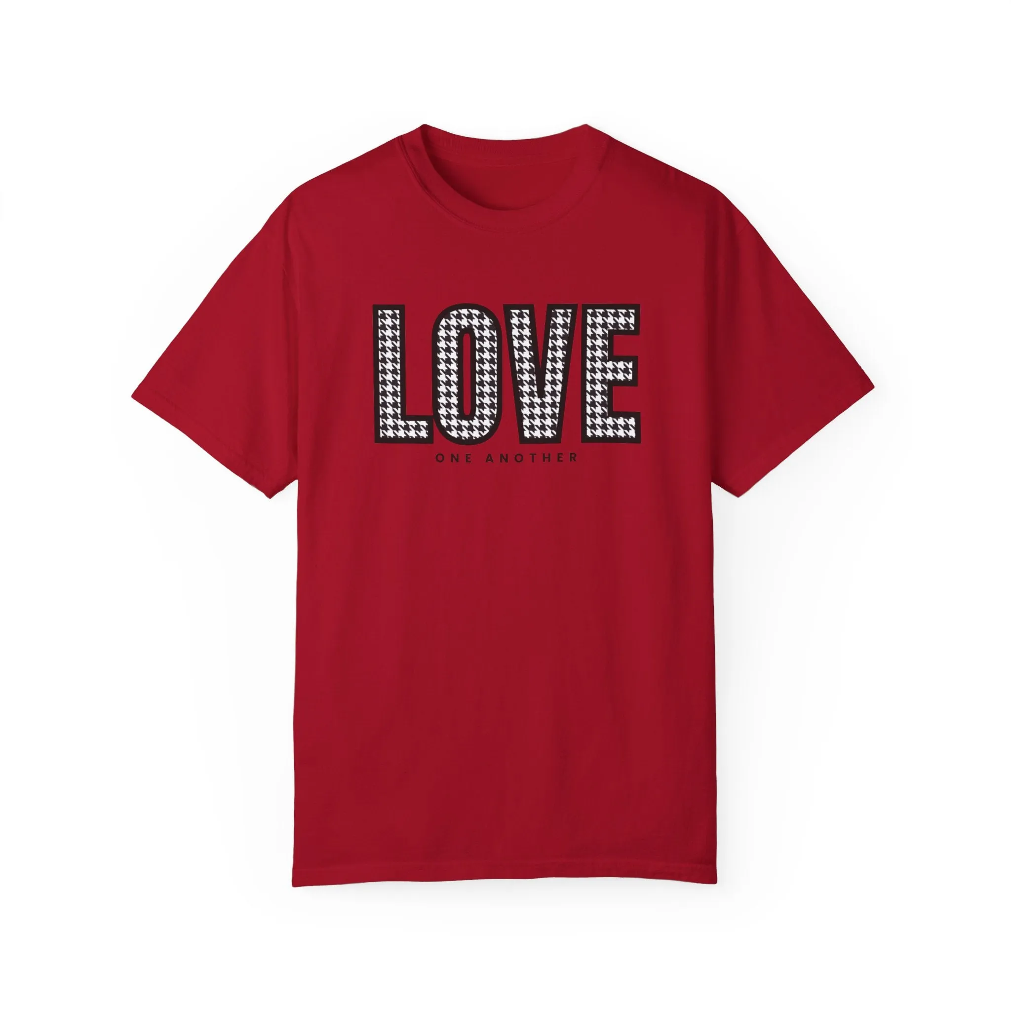 Love One Another Houndstooth Women's Comfort Colors Tee: Cozy Style with Inspirational Charm