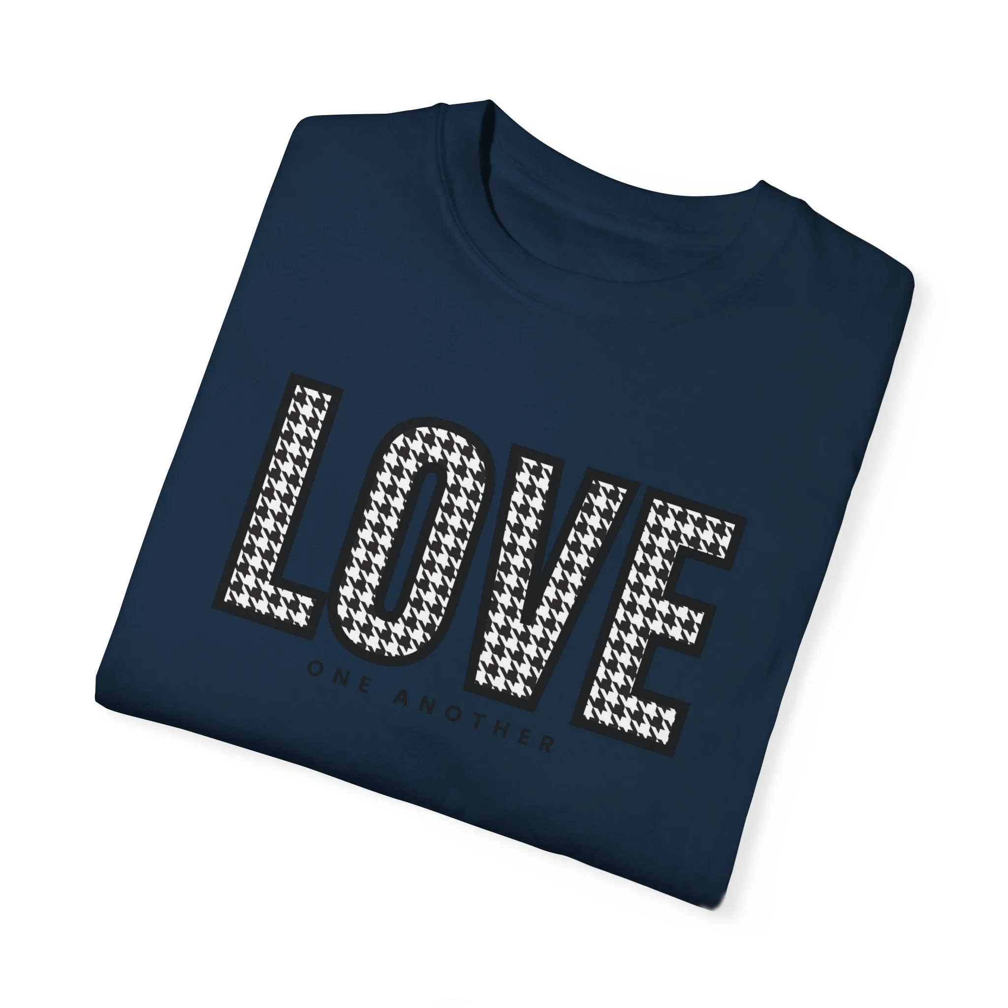Love One Another Houndstooth Women's Comfort Colors Tee: Cozy Style with Inspirational Charm