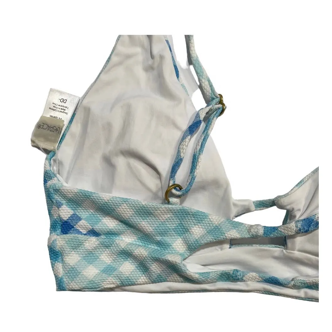 L*SPACE Revolve  DD Alia Bikini Top and Sandy Bottom L Picnic Plaid Pique New