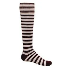 Maroon and White Mini Hoop Striped Athletic Knee High Socks (Small)