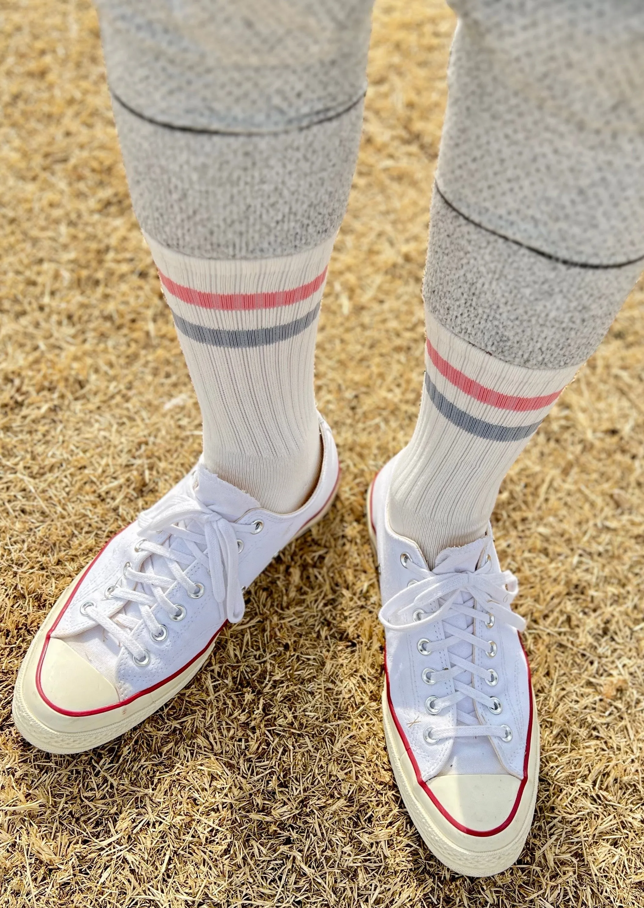 Men's Vintage Stripe Socks - Pink, Gray, & White