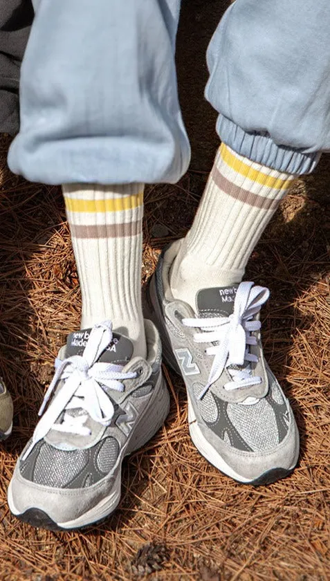 Men's Vintage Stripe Socks - Yellow, Brown, & Cream