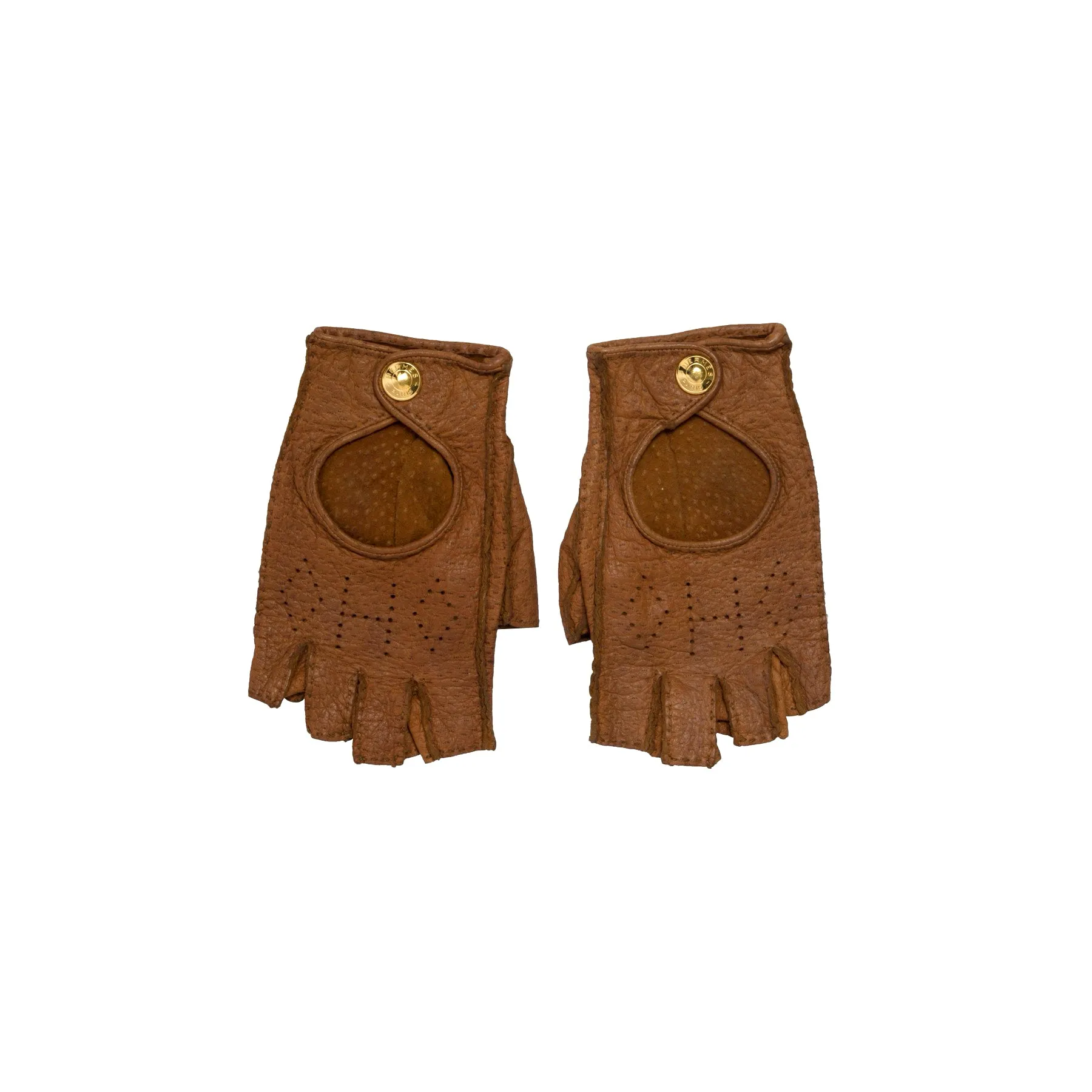 Ostrich Leather Fingerless Driving Gloves