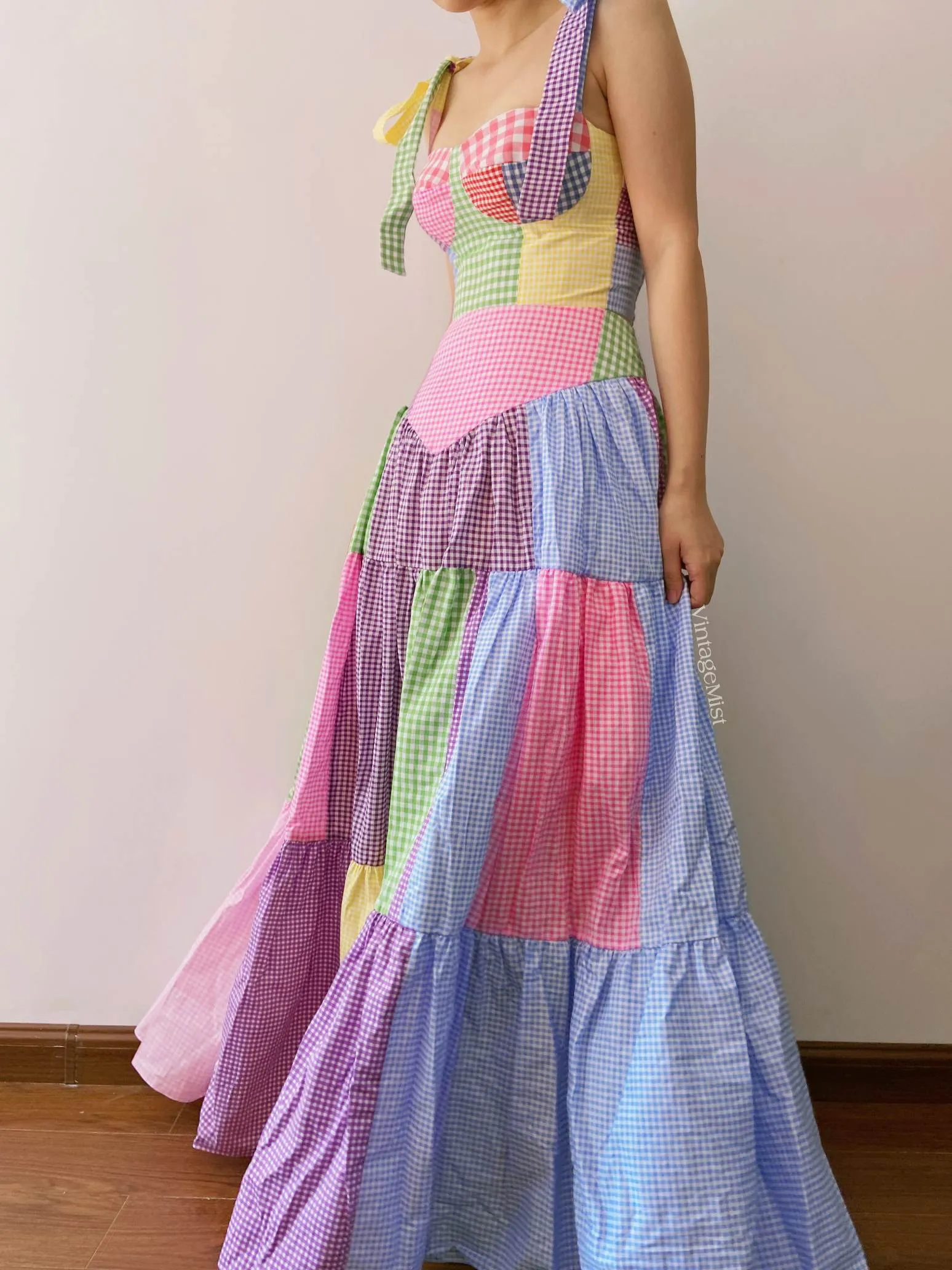 Retro Plaid Corset Top Maxi Skirt Set