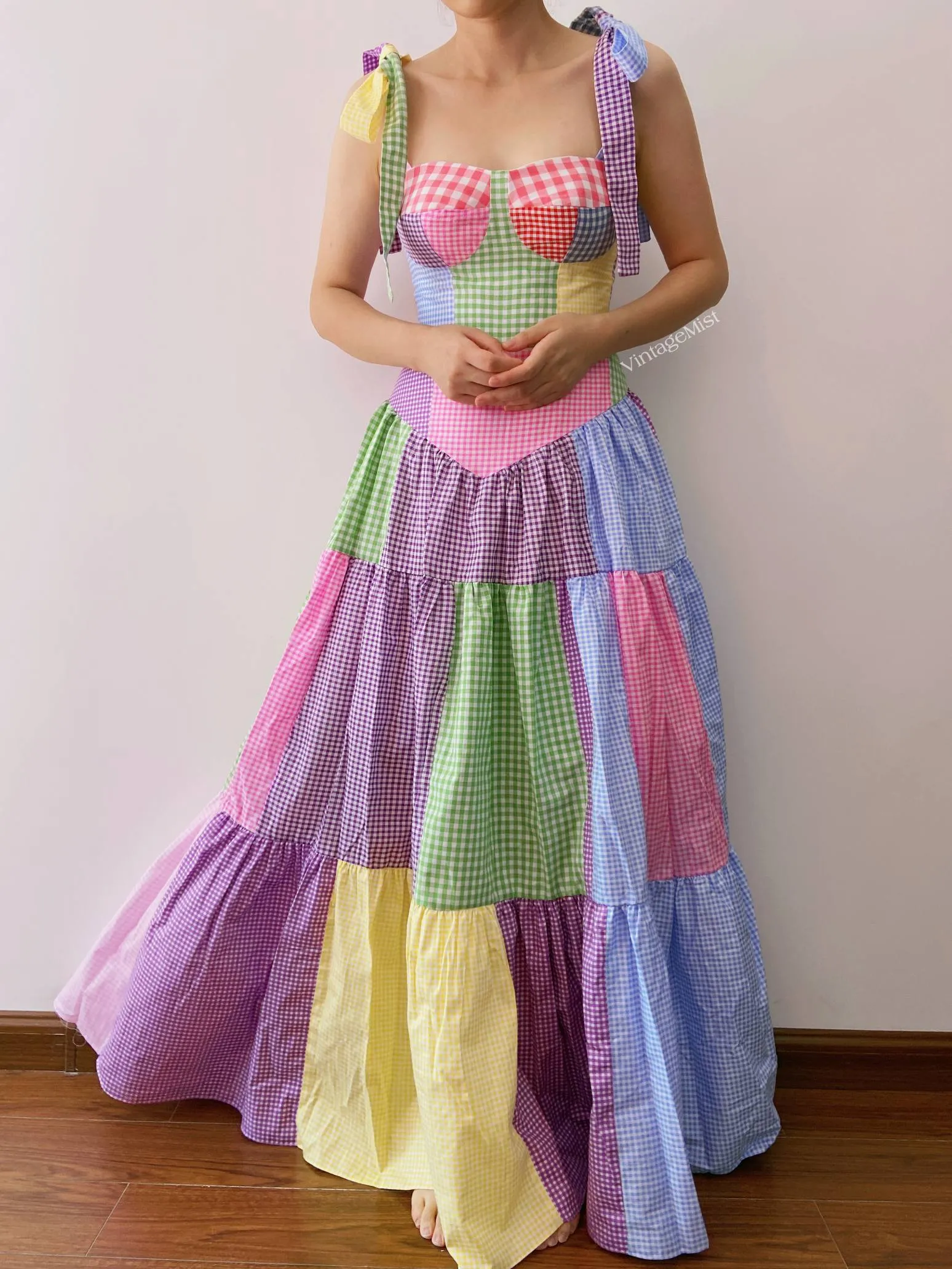 Retro Plaid Corset Top Maxi Skirt Set