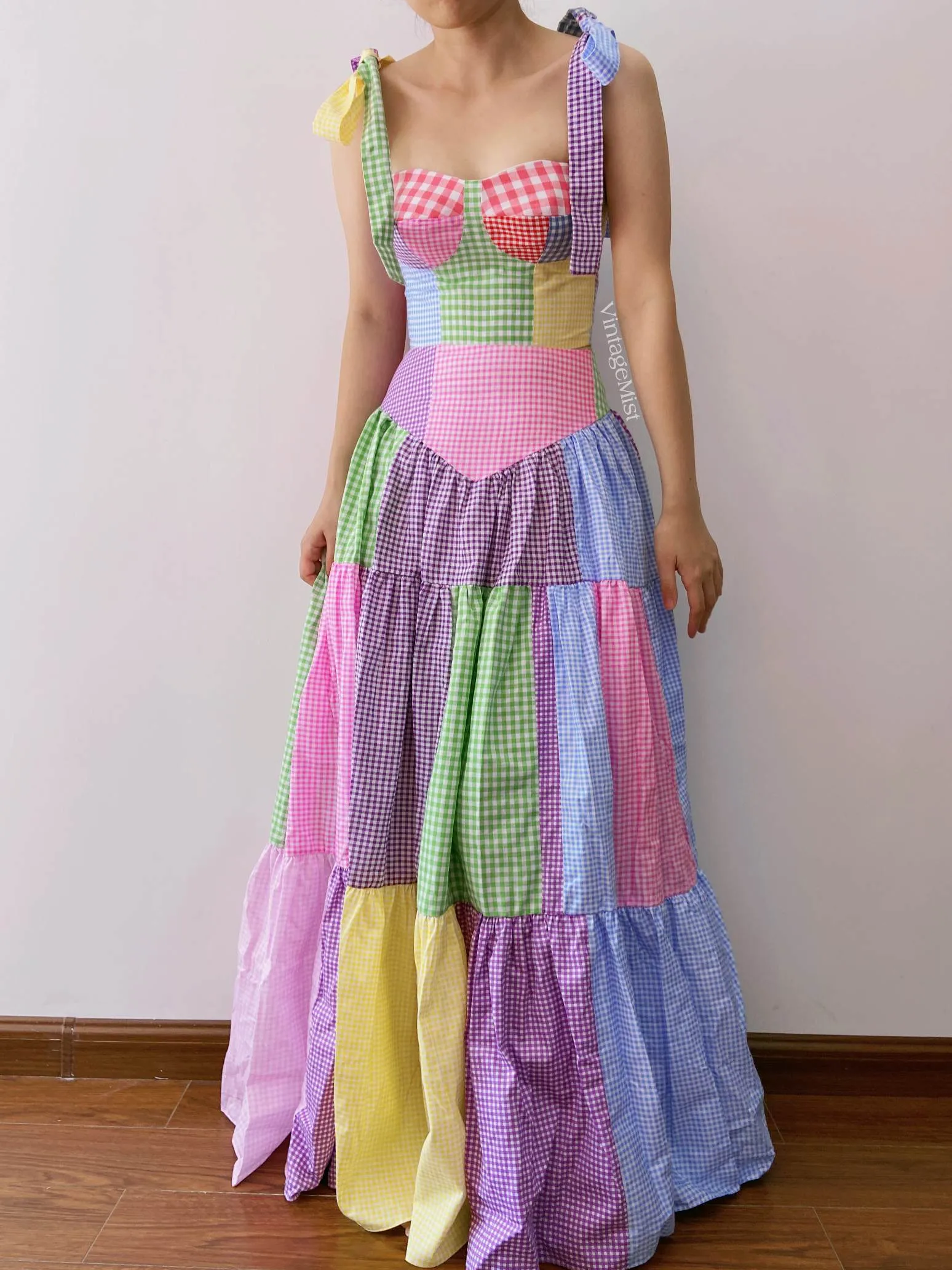 Retro Plaid Corset Top Maxi Skirt Set