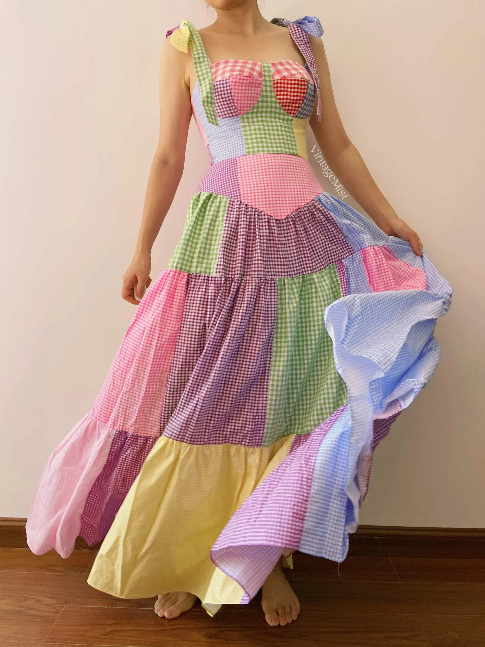 Retro Plaid Corset Top Maxi Skirt Set