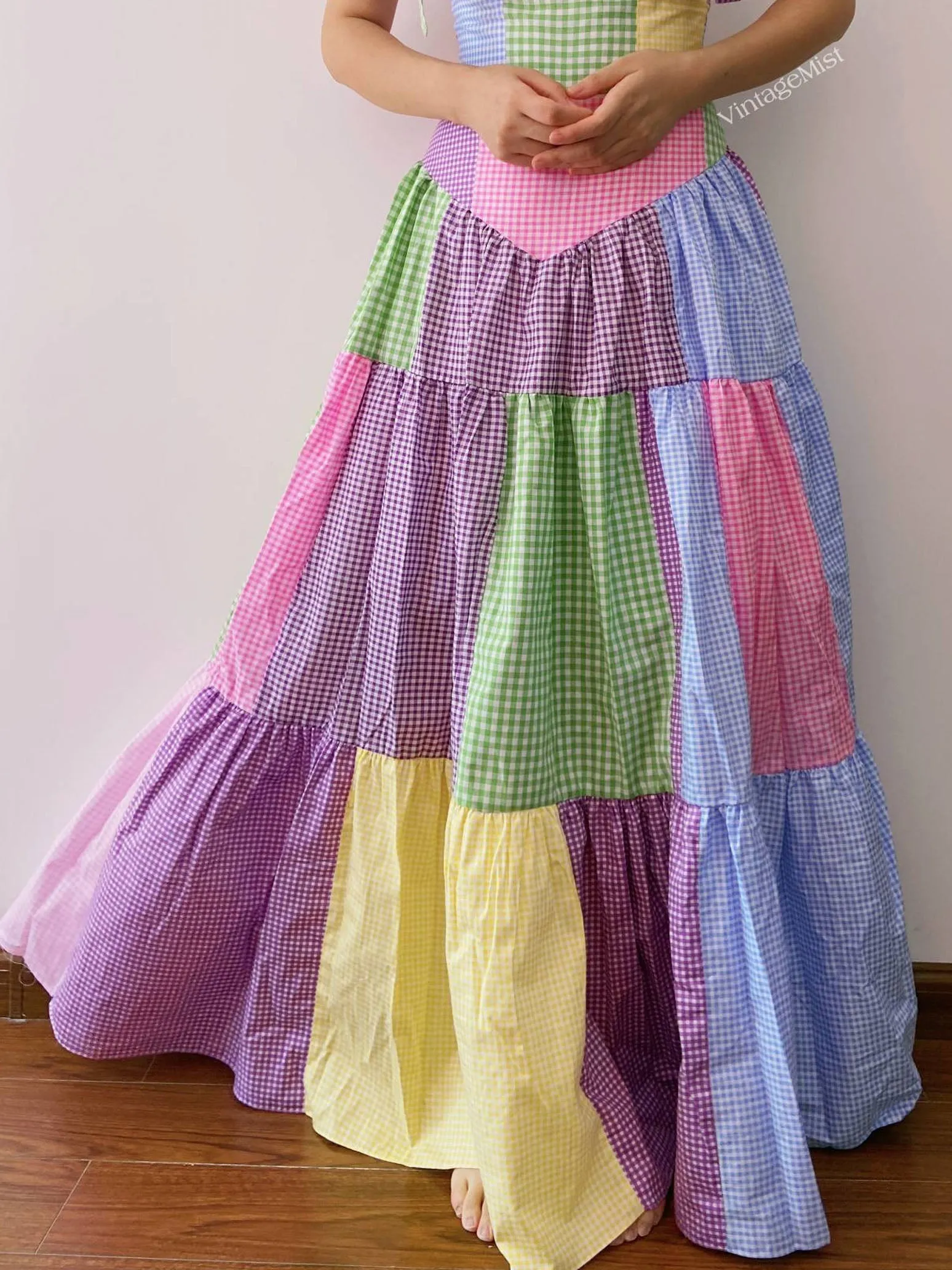 Retro Plaid Corset Top Maxi Skirt Set