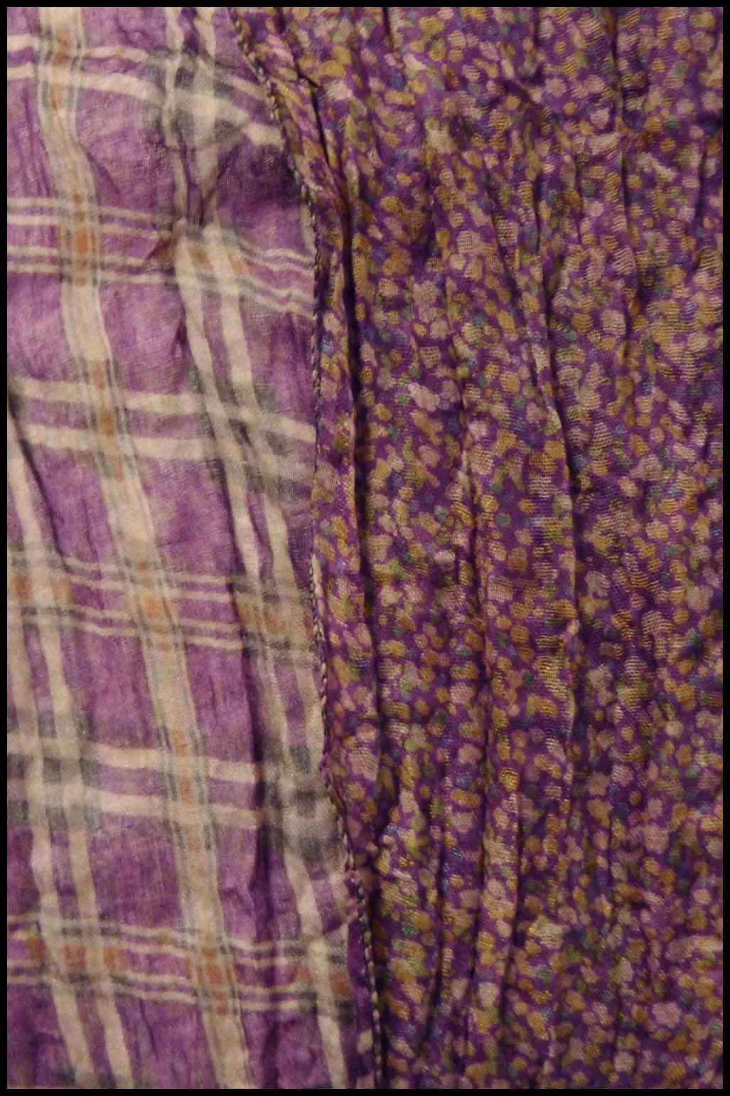 Reversible Plaid and Floral Scarf with Fringed Edges