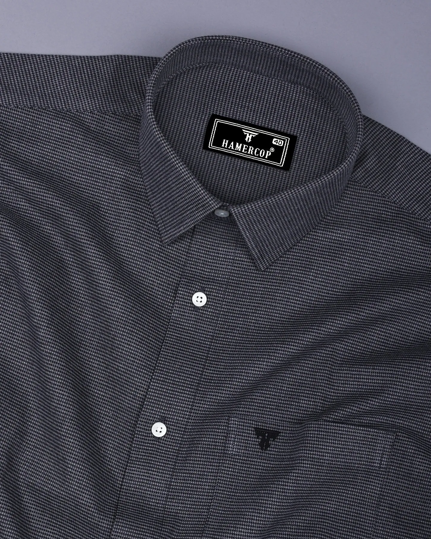 Slate Gray With Black Houndstooth Dobby Cotton Shirt