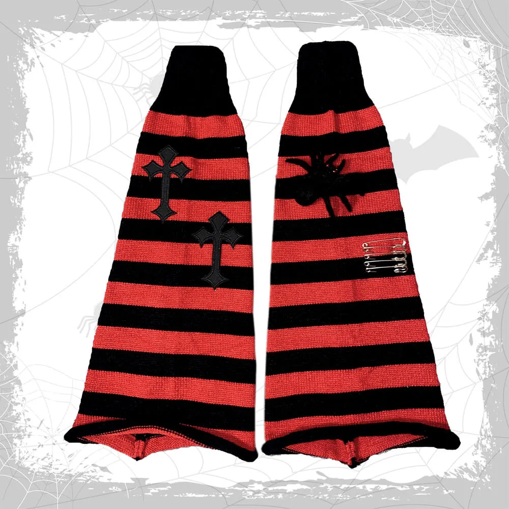Spider Cross Safety Pins Decor Striped Leg Warmers