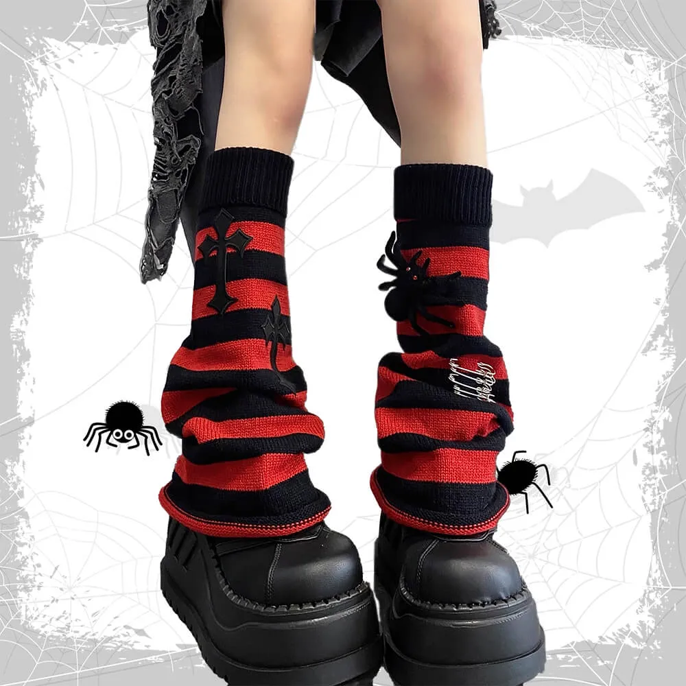 Spider Cross Safety Pins Decor Striped Leg Warmers