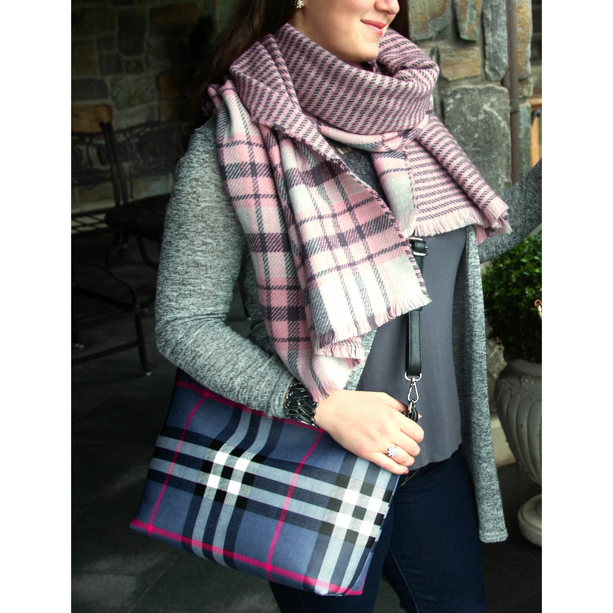 Twilight Blush 74.5" x 25.5" Plaid Scarf