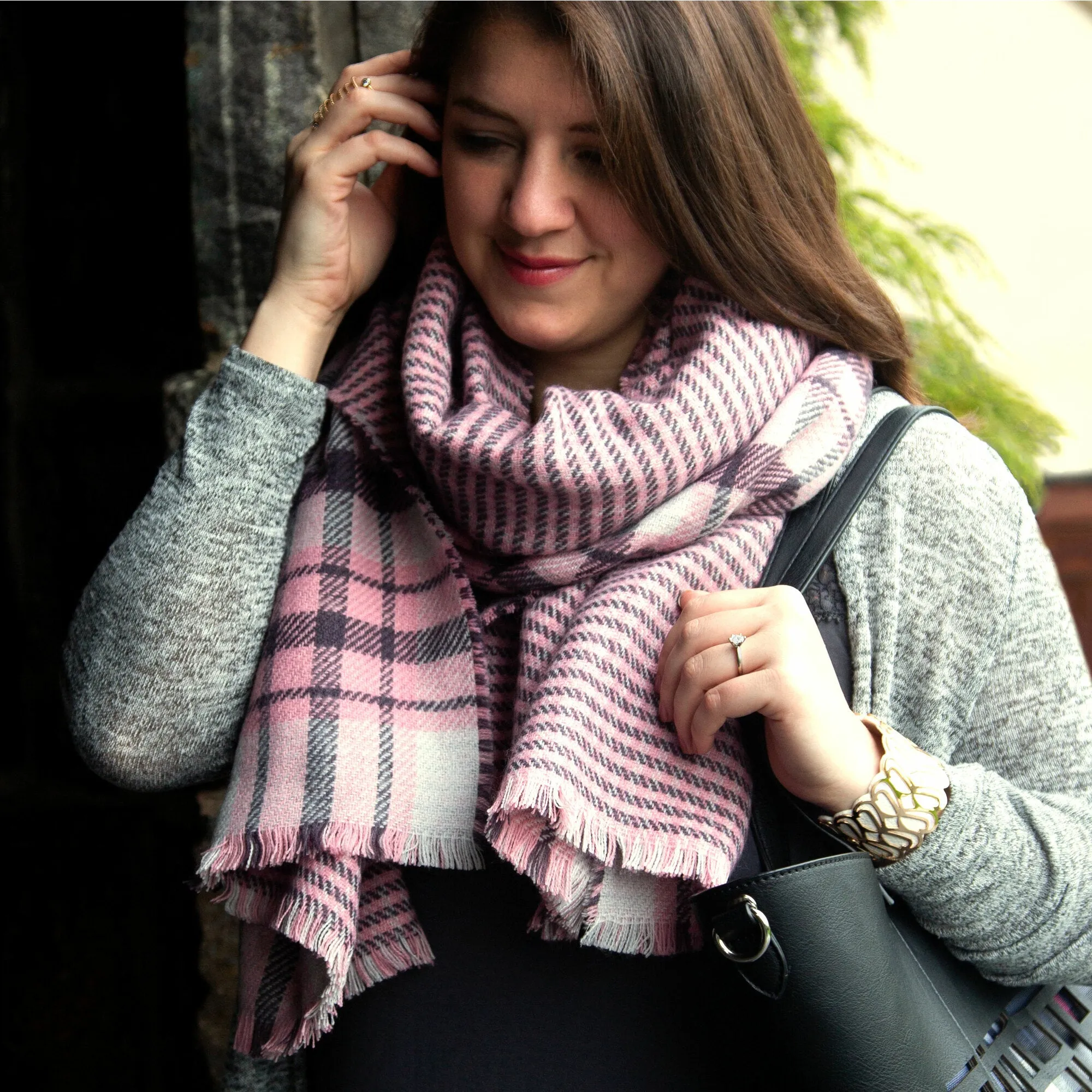 Twilight Blush 74.5" x 25.5" Plaid Scarf