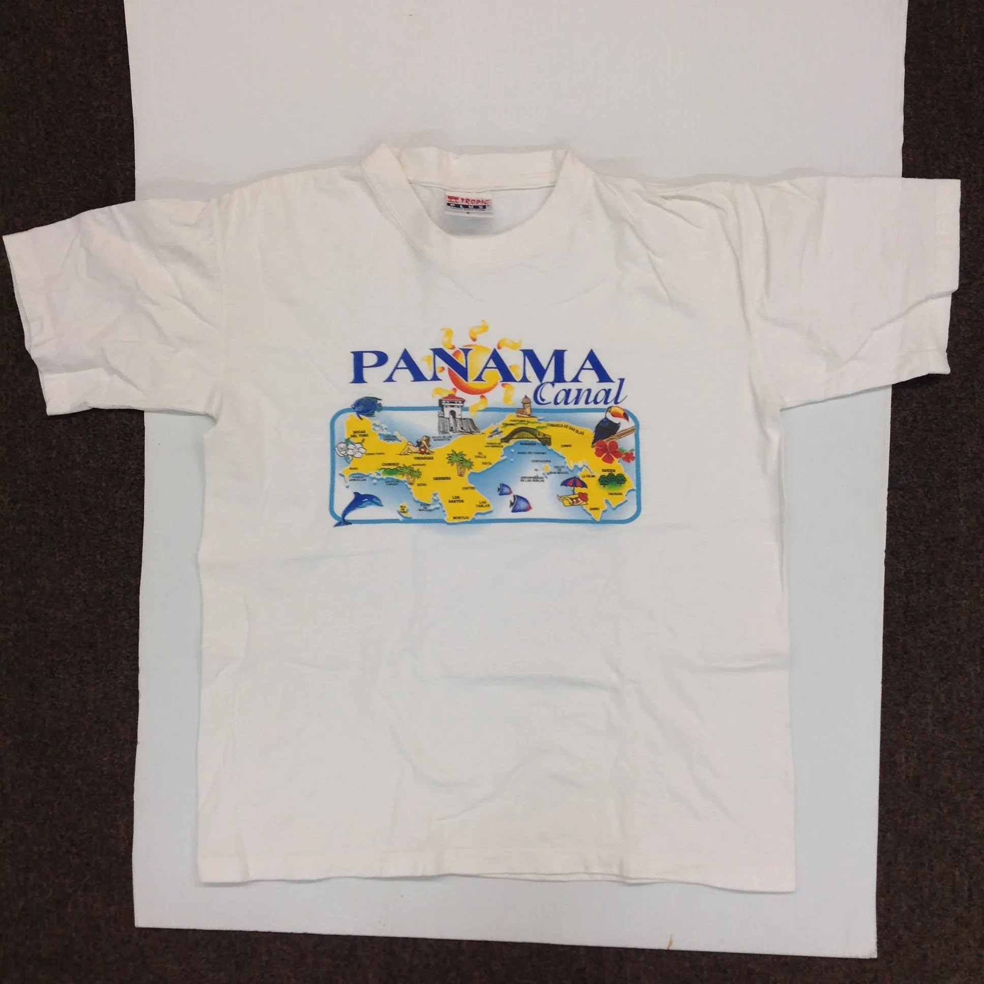 Vintage Tropic Plus Cotton Souvenir White Men's Small Short-Sleeve Panama Canal Points of Interest T-Shirt