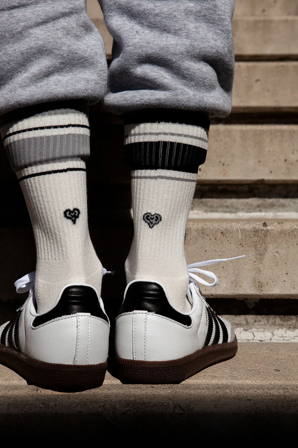 Women's Mismatched Vintage Stripe Socks - Black, Gray, & White