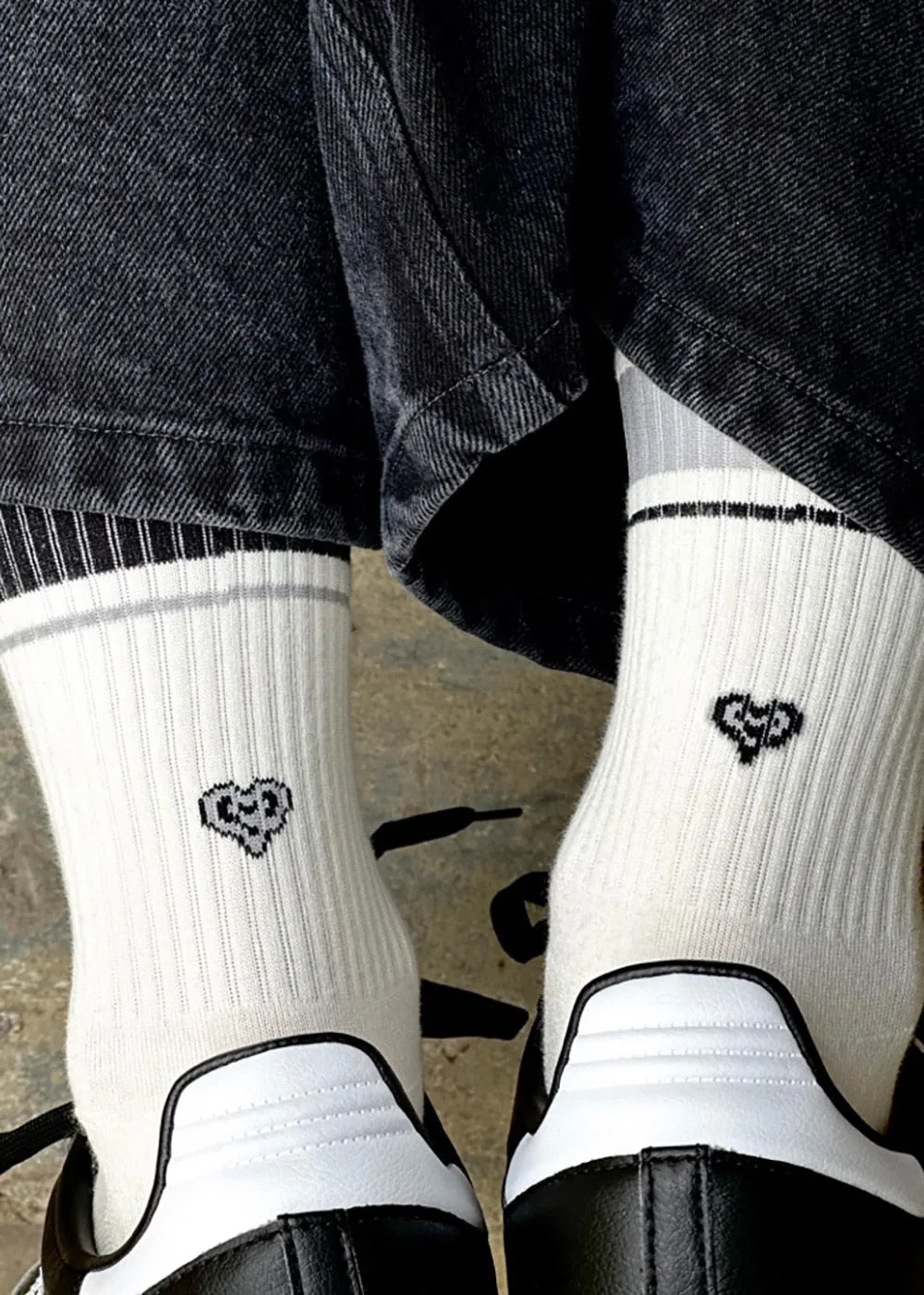 Women's Mismatched Vintage Stripe Socks - Black, Gray, & White