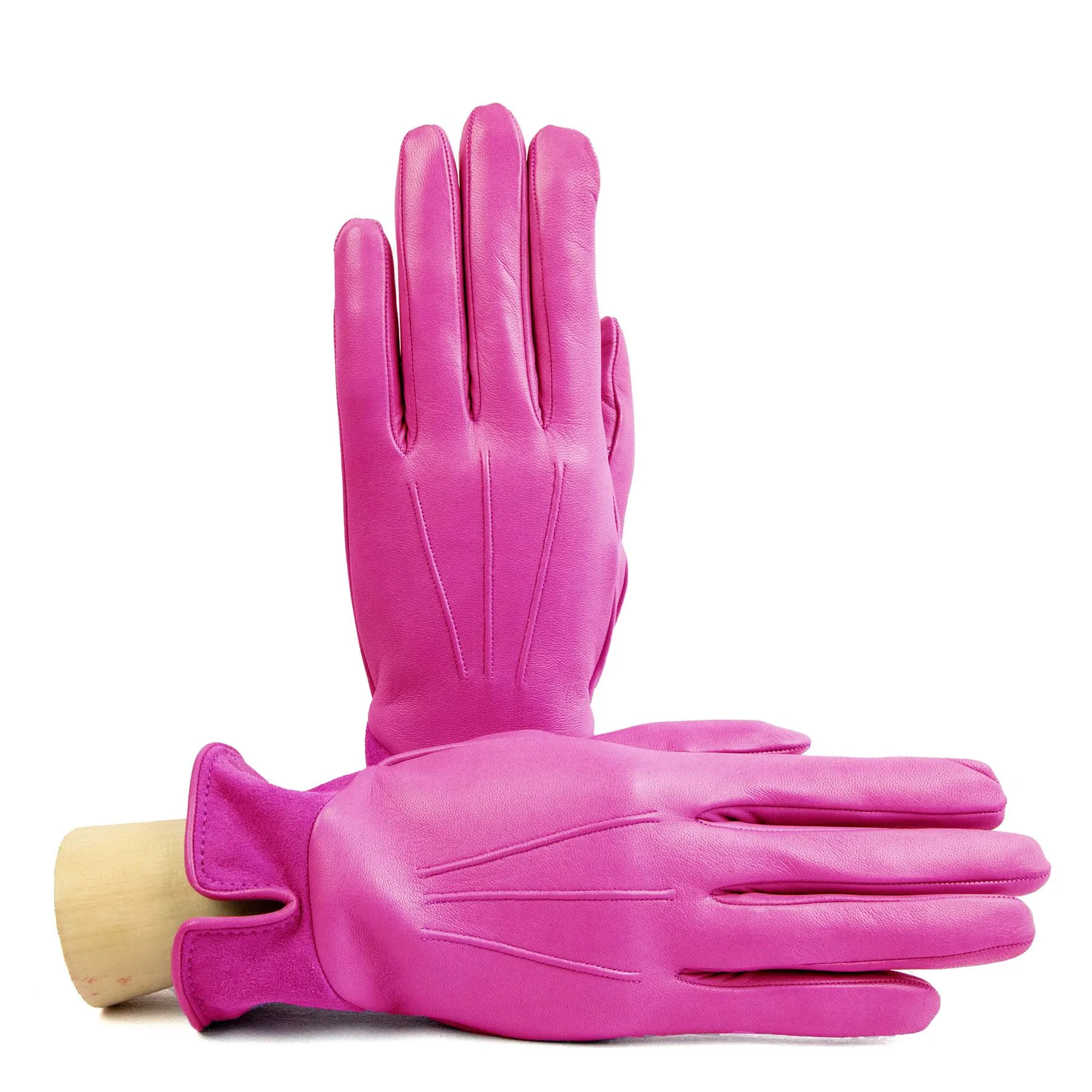 Women's  nappa leather gloves with suede panel insert on top cashmere lined